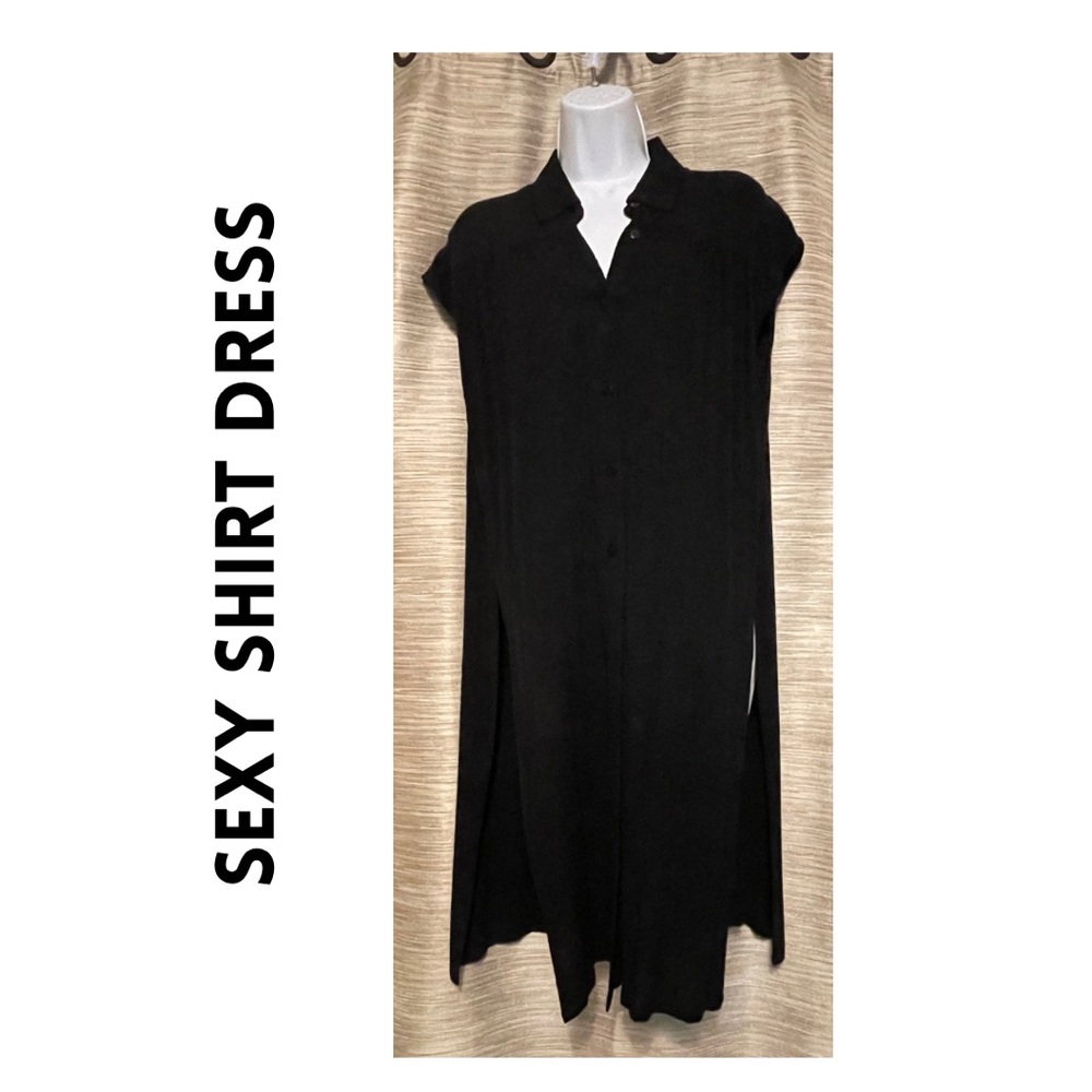 ✅ 3/$30 NWOT sexy black shirt dress with high side slit